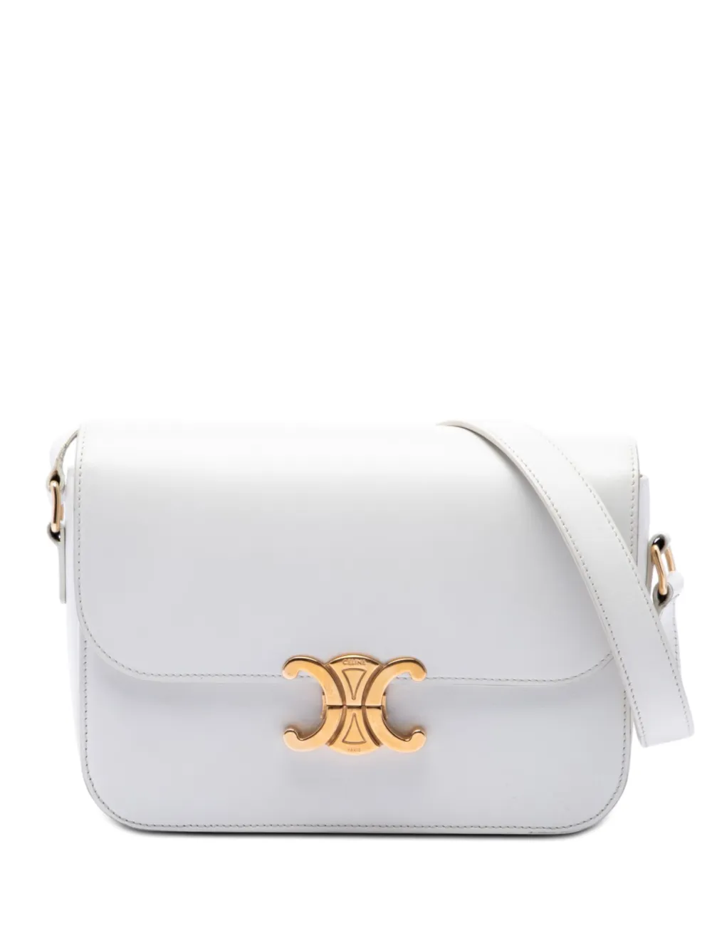 Celine Pre-Owned 2019 Classique Shiny Calfskin Triomphe crossbody bag - White