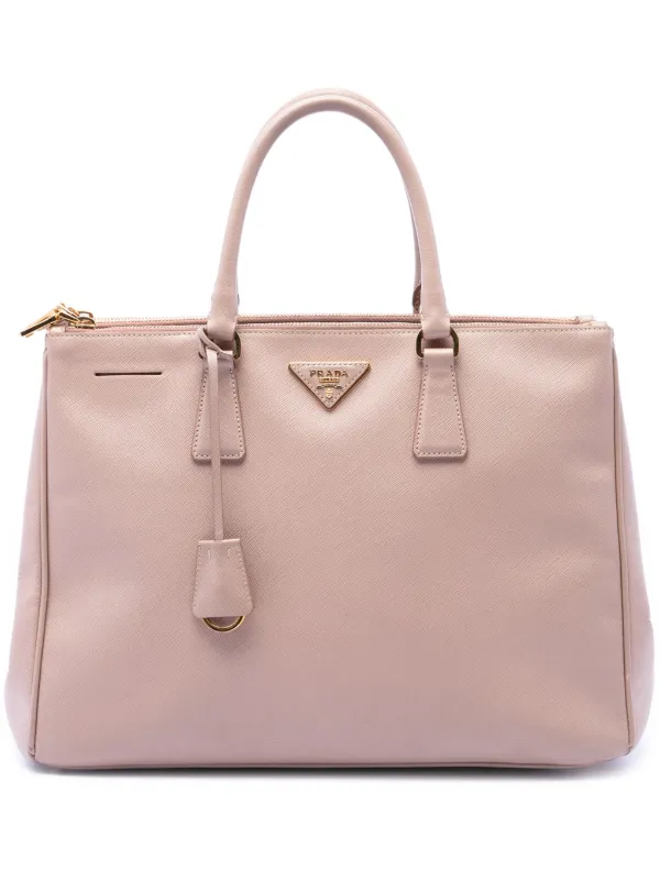 Prada Pre-owned 2013-2026 Large Saffiano Lux Galleria Double Zip Satchel in Brown