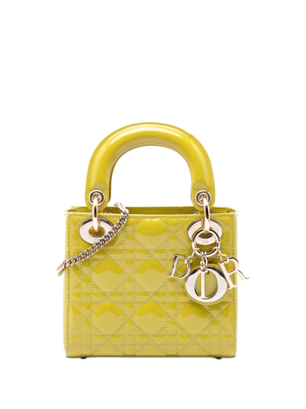 Christian Dior Pre-Owned 2021 Mini Patent Cannage Lady Dior satchel - Yellow