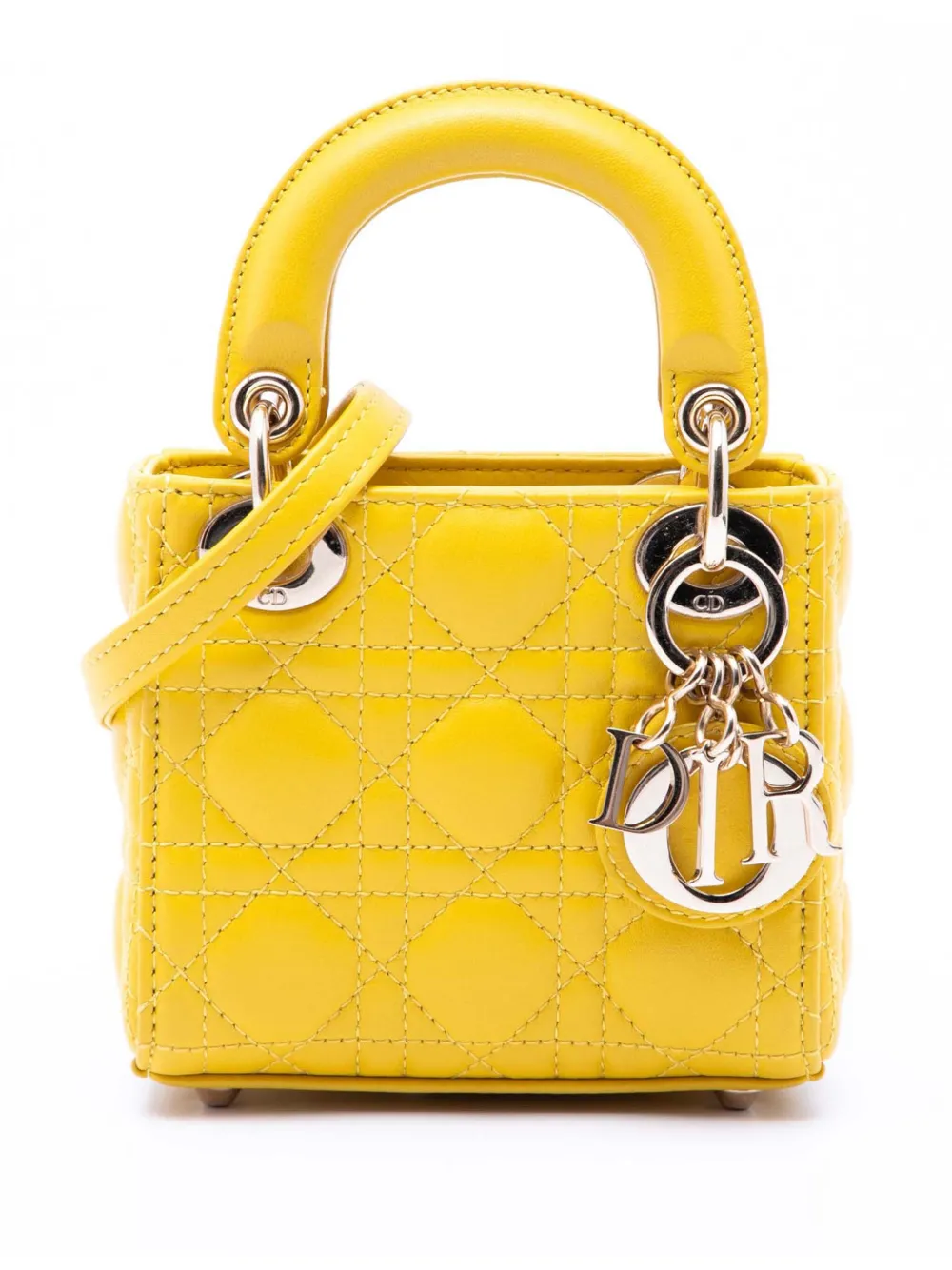 Christian Dior Pre-Owned 2021 Micro Lambskin Cannage Lady Dior satchel - Yellow
