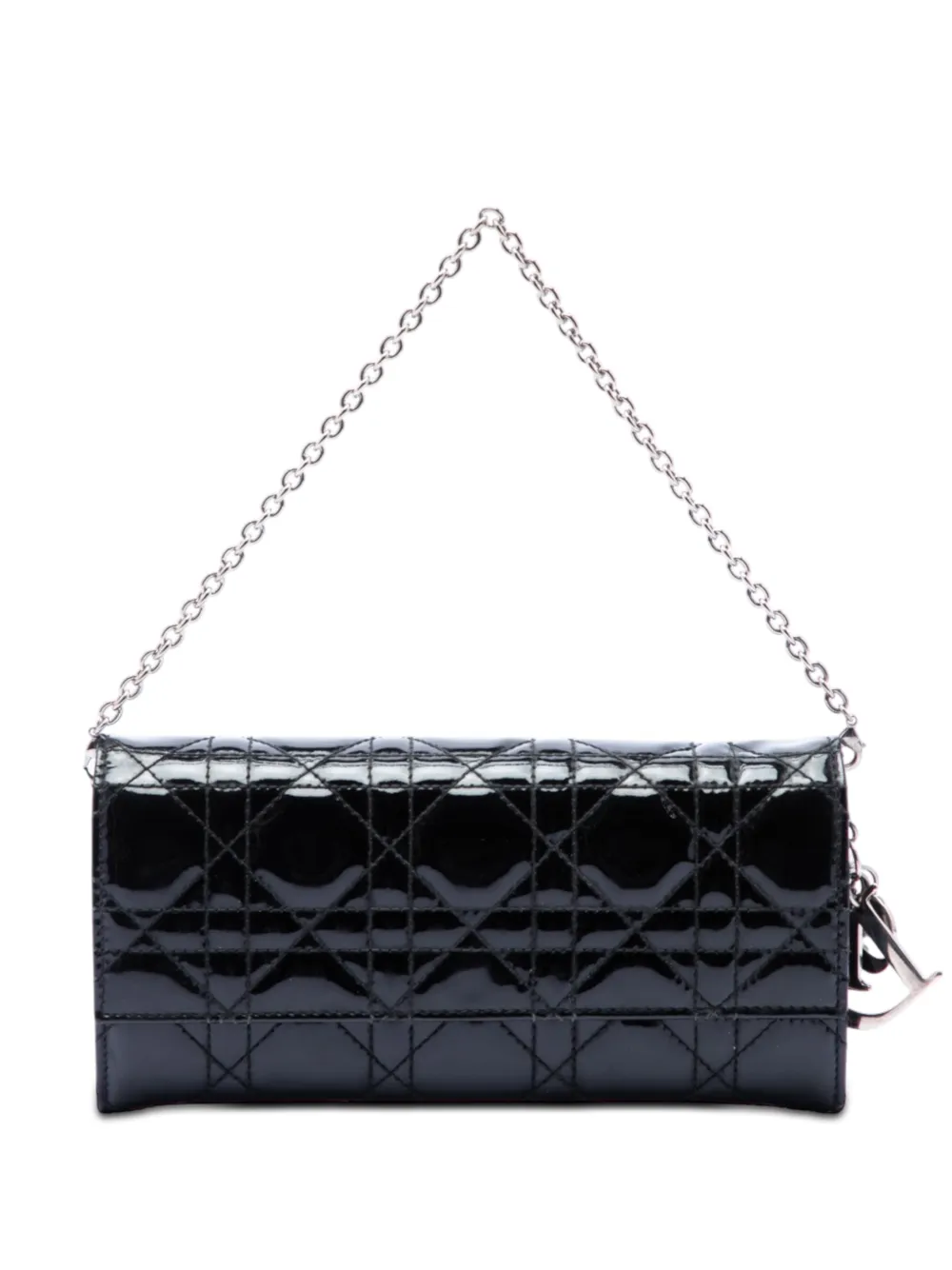 Christian Dior Pre-Owned 2010 Patent Cannage Lady Dior Wallet On Chain handbag - Nero