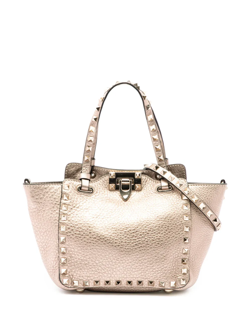 Valentino Garavani Pre-Owned 2000-2017 Mini Metallic Pebbled Calfskin Rockstud Trapeze Satchel tote bag - Oro