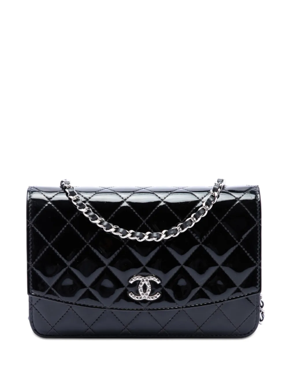 CHANEL Pre-Owned 2016-2017 CC Quilted Patent Brilliant Wallet On Chain crossbody bag - Black