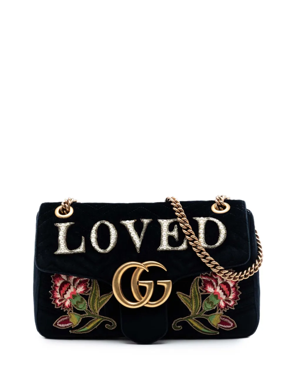Gucci Pre-Owned 2016-2026 Large GG Marmont Matelasse Velvet Embroidered Loved shoulder bag - Black
