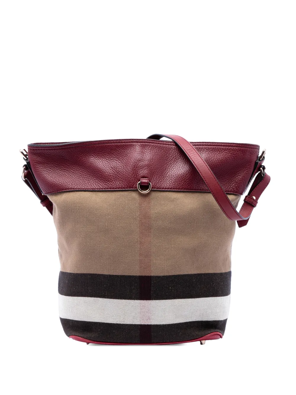 Burberry Pre-Owned 2000-2017 Medium Mega Check Canvas and Grained Calfskin Ashby Tassel Bucket Bag satchel - Brown