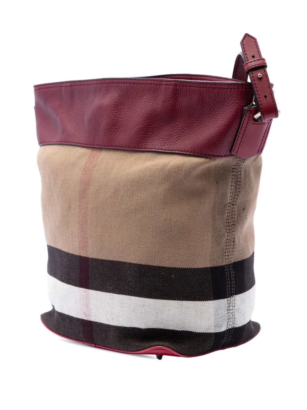  Burberry Pre-owned 2000-2017 Medium Mega Check Canvas And Grained Calfskin Ashby Tassel Bucket Bag Satchel - Marron 