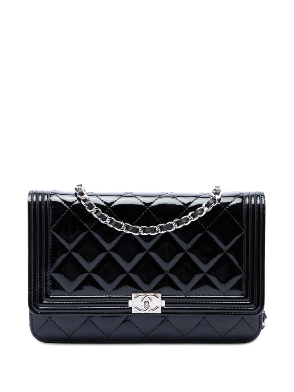CHANEL Pre-Owned 2014-2015 Quilted Patent Boy Wallet on Chain crossbody bag - Nero
