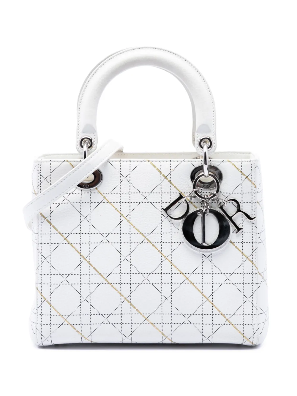 Christian Dior Pre-Owned 2015 Medium Calfskin Cannage Print Lady Dior satchel - White