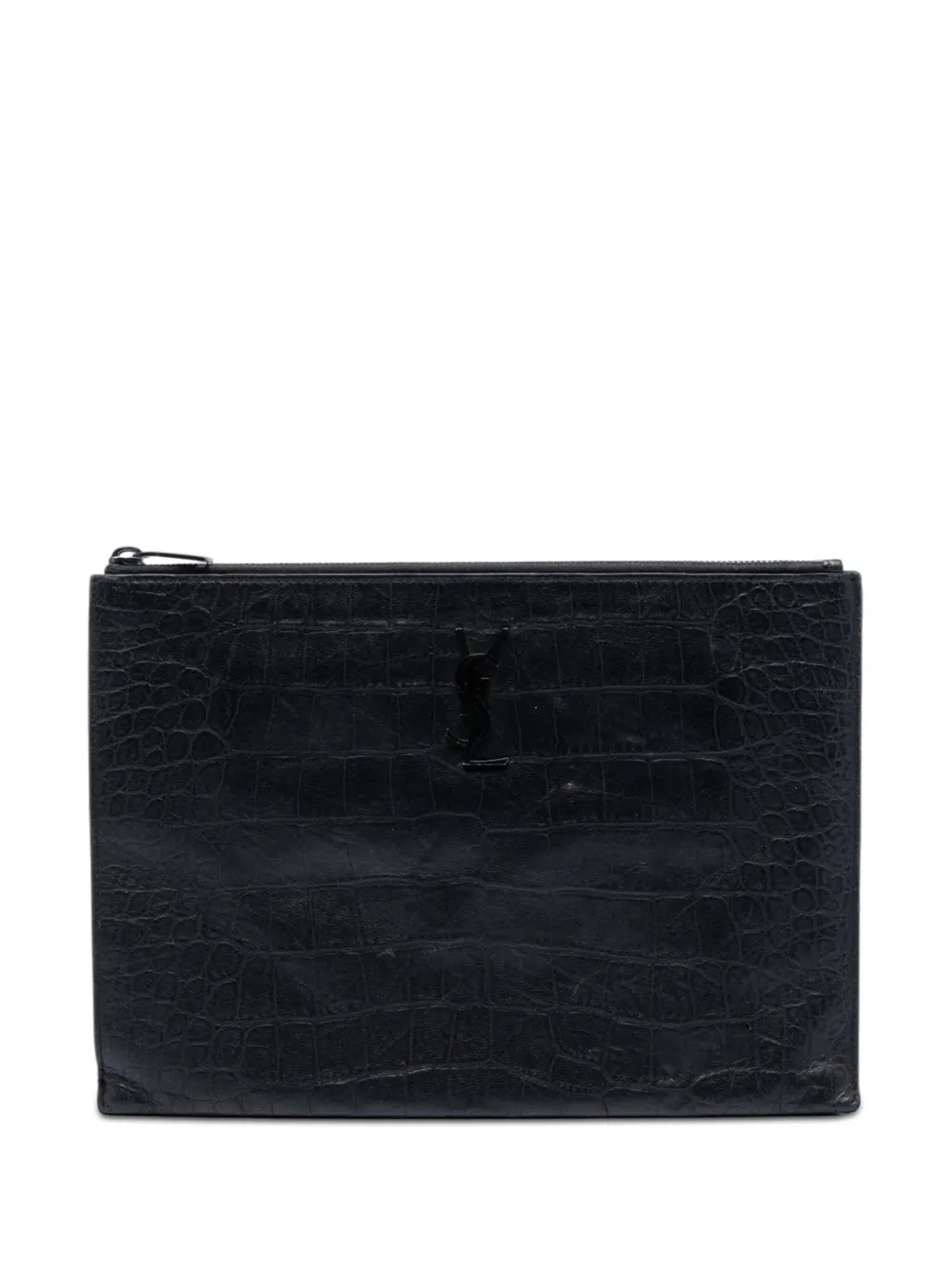 Saint Laurent Pre-Owned 2013 Croc Embossed Leather Monogram Document Holder clutch bag - Nero