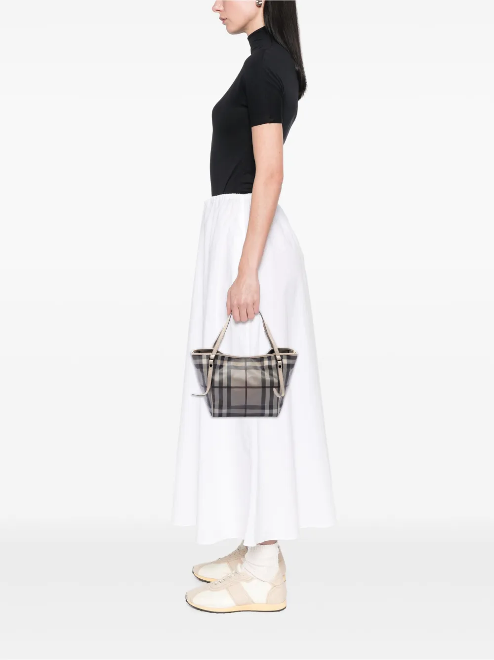  Burberry Pre-owned Borsa Tote Canterbury Piccola In Tela Cerata Con Motivo Smoke Check 2000-2017 - Grigio 