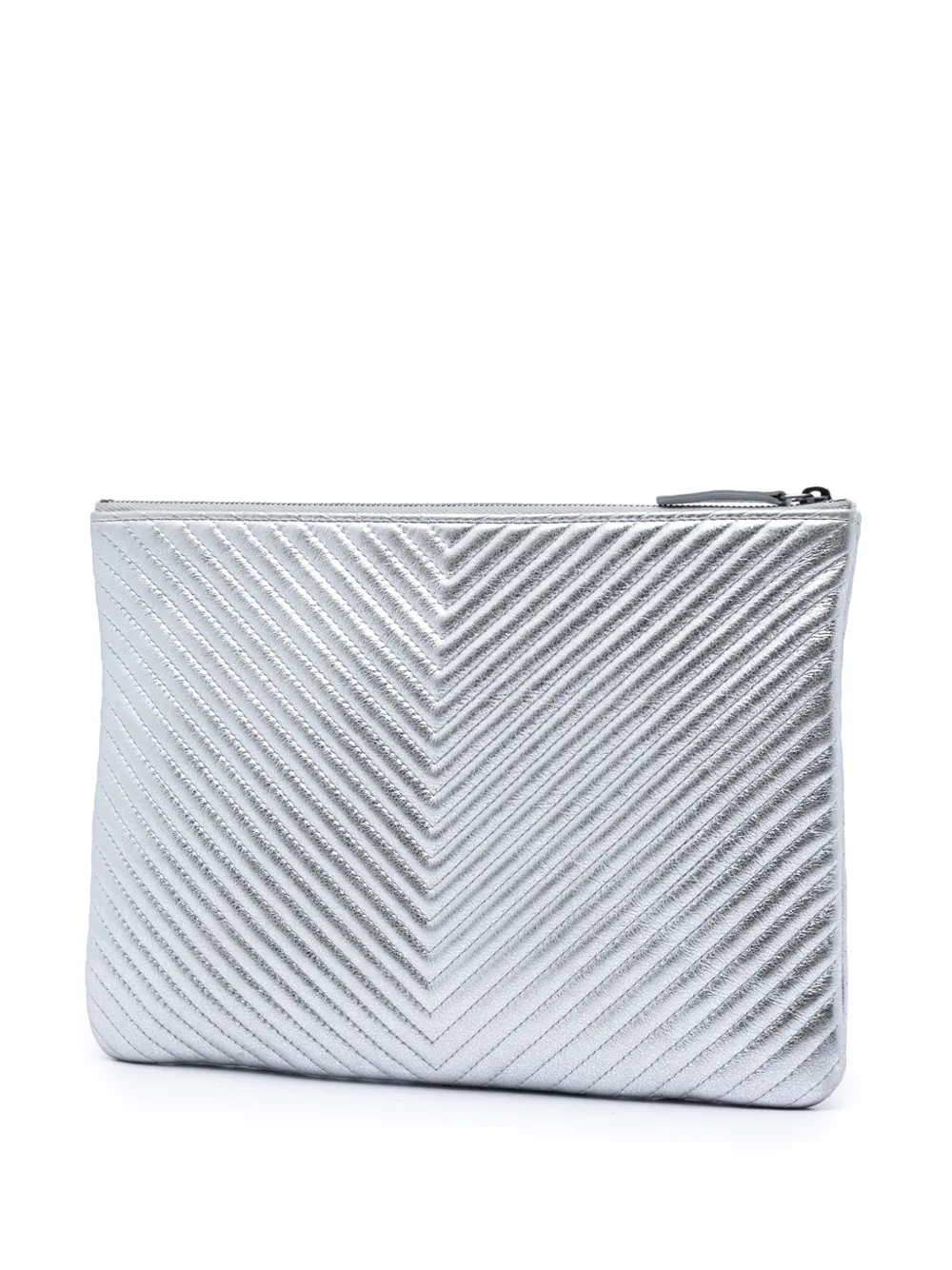  Chanel Pre-owned Bolso De Mano O Case Mediano De Chevron Y Piel De Becerro Metalizado 2016-2017 - Plateado 