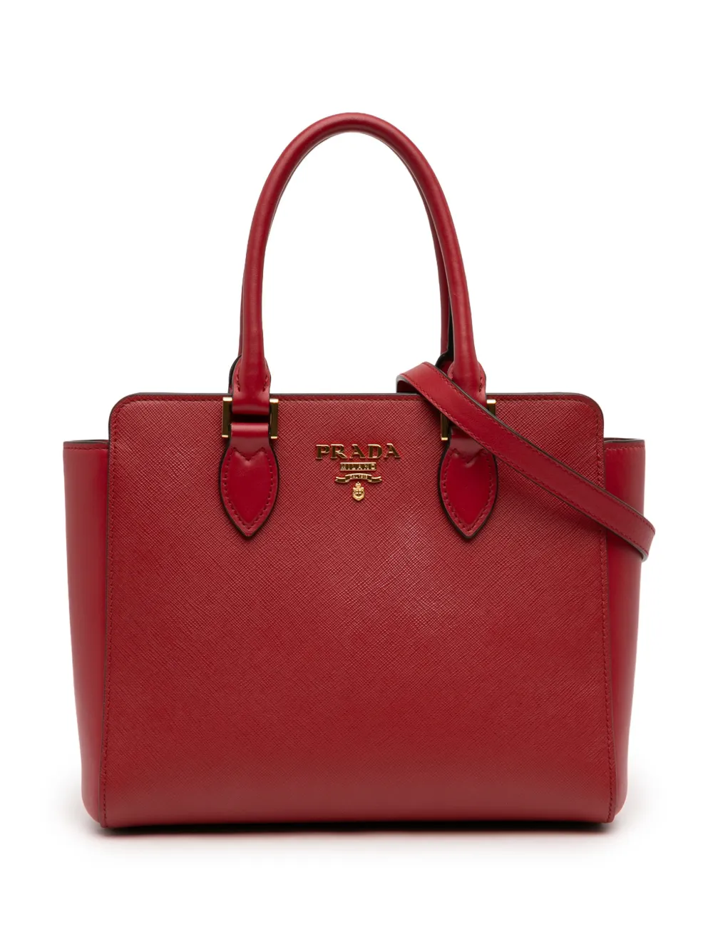 Prada Pre-Owned 2013-2026 Soft Calf Trimmed Saffiano Lux Zip Convertible Tote satchel - Rosso