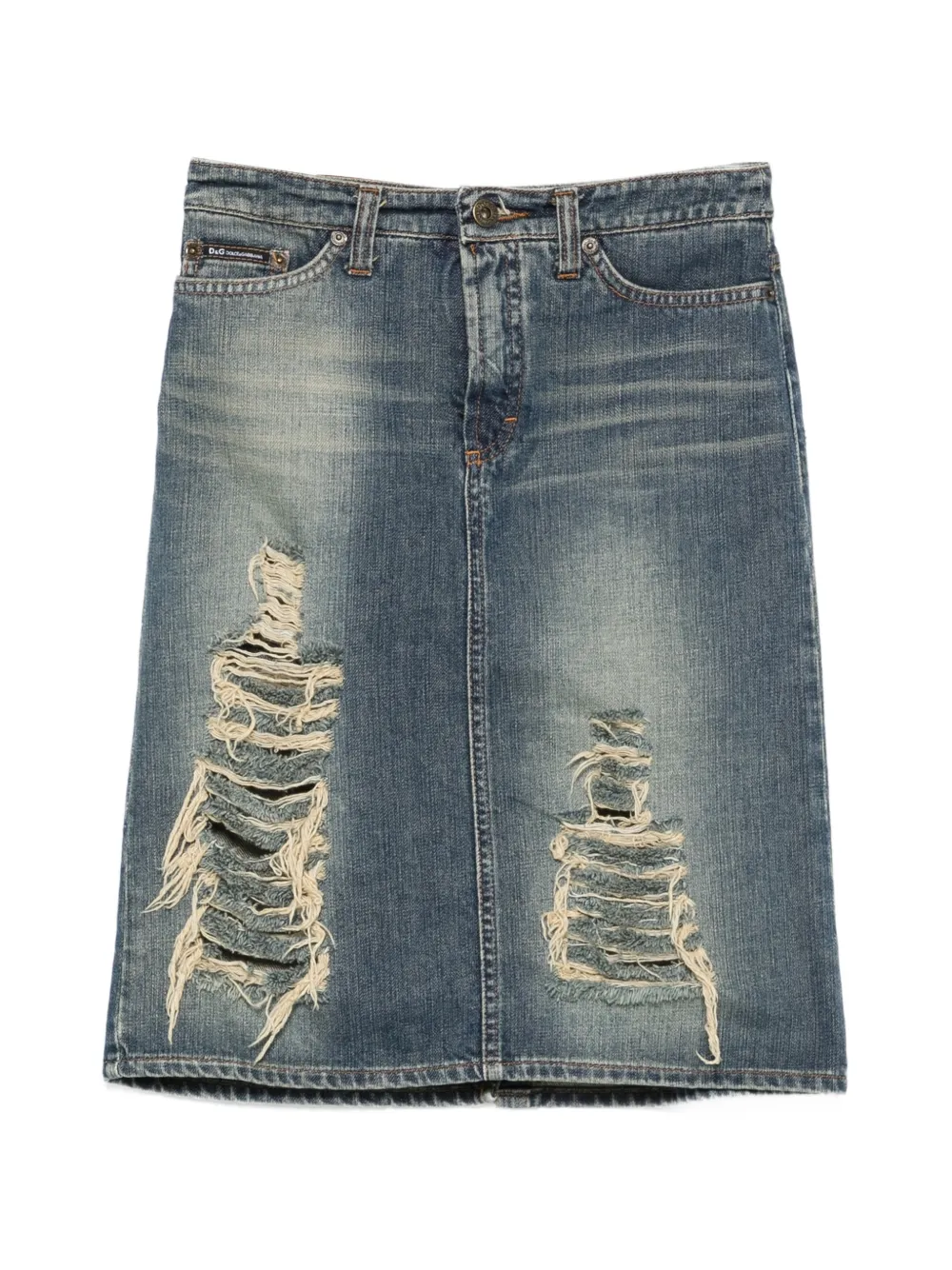 Dolce & Gabbana Pre-Owned 2000s distressed denim mini skirt - Blu