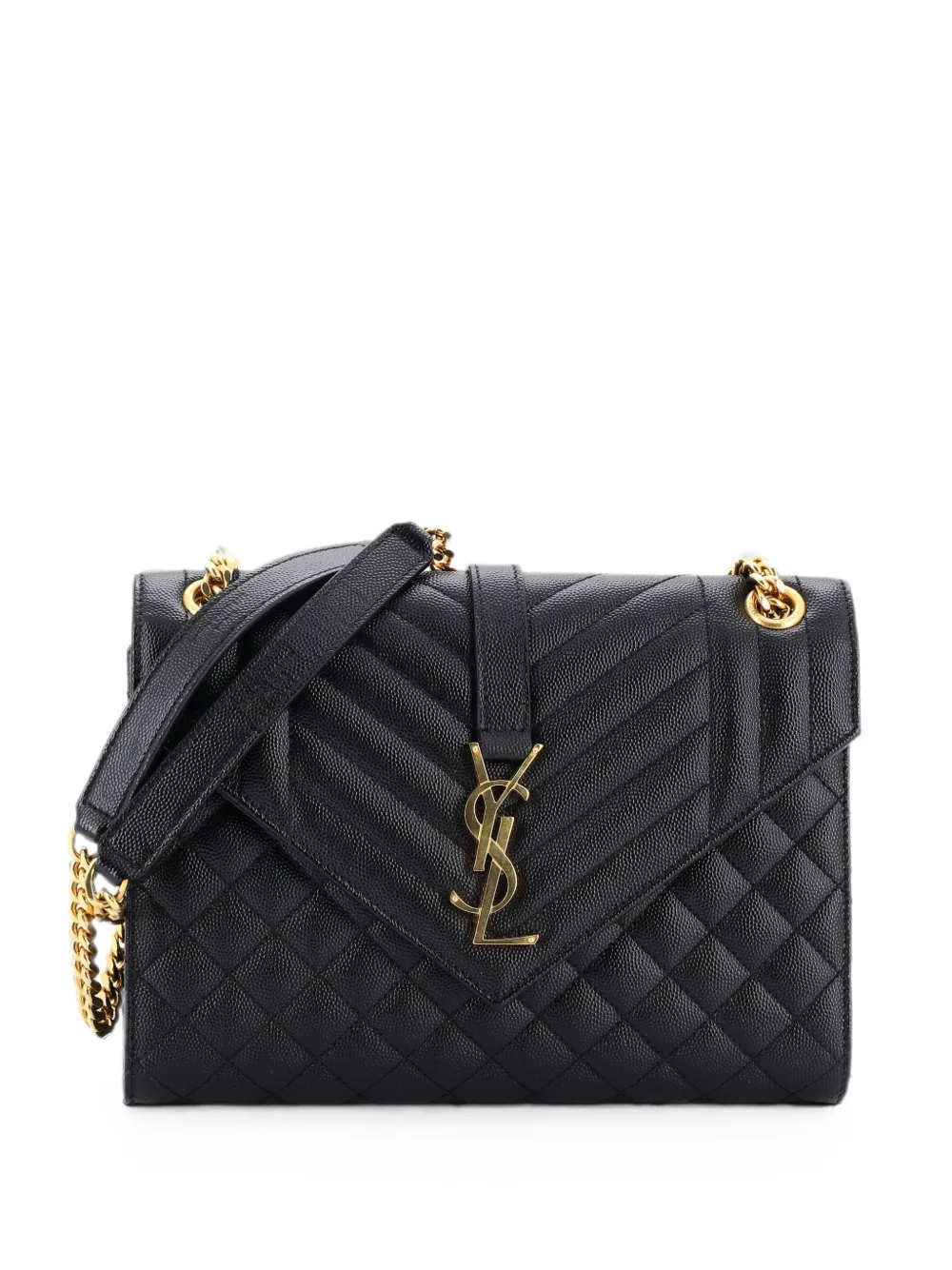 Saint Laurent Pre-Owned Borsa a spalla Classic Monogram Envelope media in pelle matelassé con motivo chevron - Nero