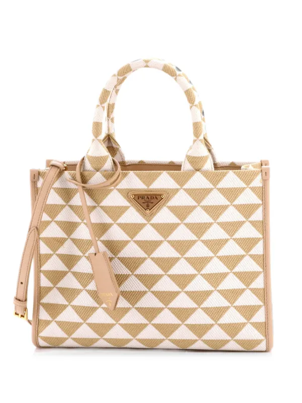 Prada Pre-owned Symbole Shopper Jacquard Small Tote Bag in Neutrals