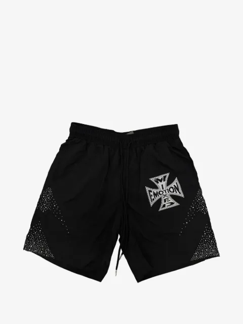 Mixed Emotion logo-print rhinestone-embellished shorts