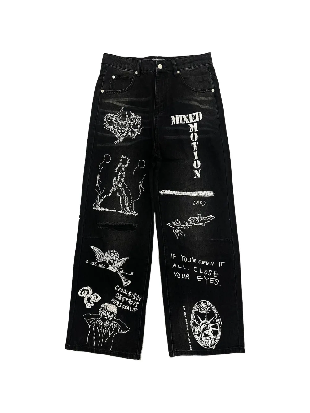 Mixed Emotion Jeans con effetto vissuto - Nero