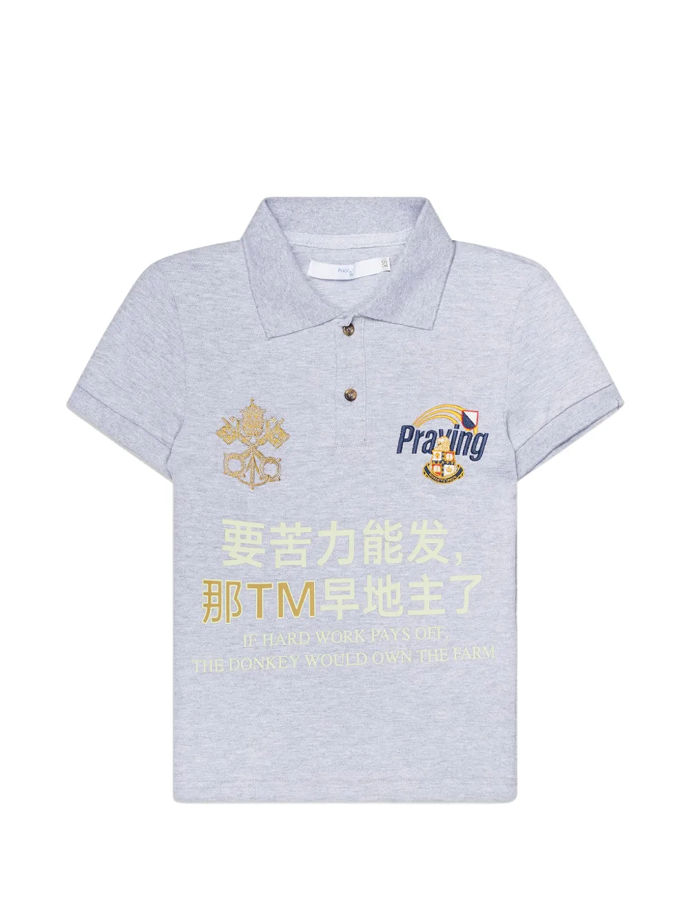 Praying Hard Work graphic-print polo shirt - Grau