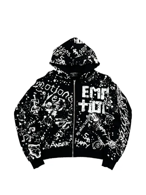 Mixed Emotion graffiti-print zip-up hoodie