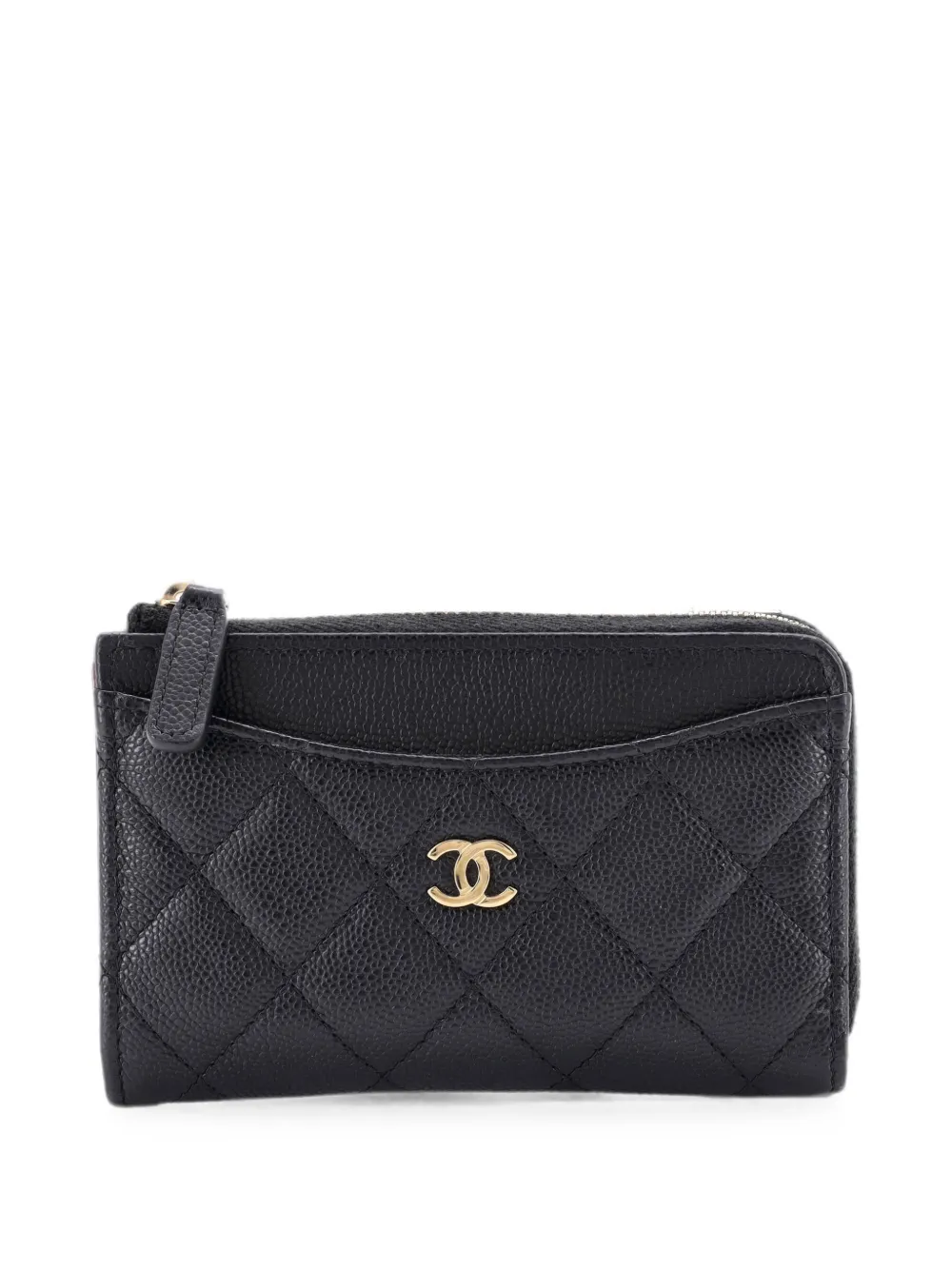 CHANEL Pre-Owned Kartenetui aus gestepptem Kaviarleder mit Reißverschluss - Schwarz