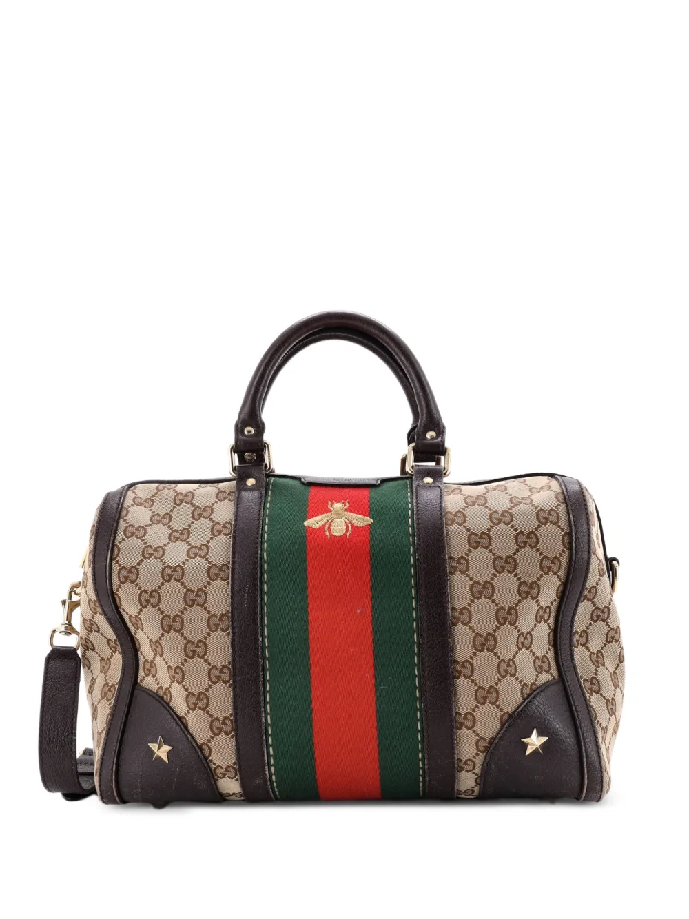 Gucci Pre-Owned Borsa a tracolla Boston Bee media in tela GG con decorazione Web - Marrone