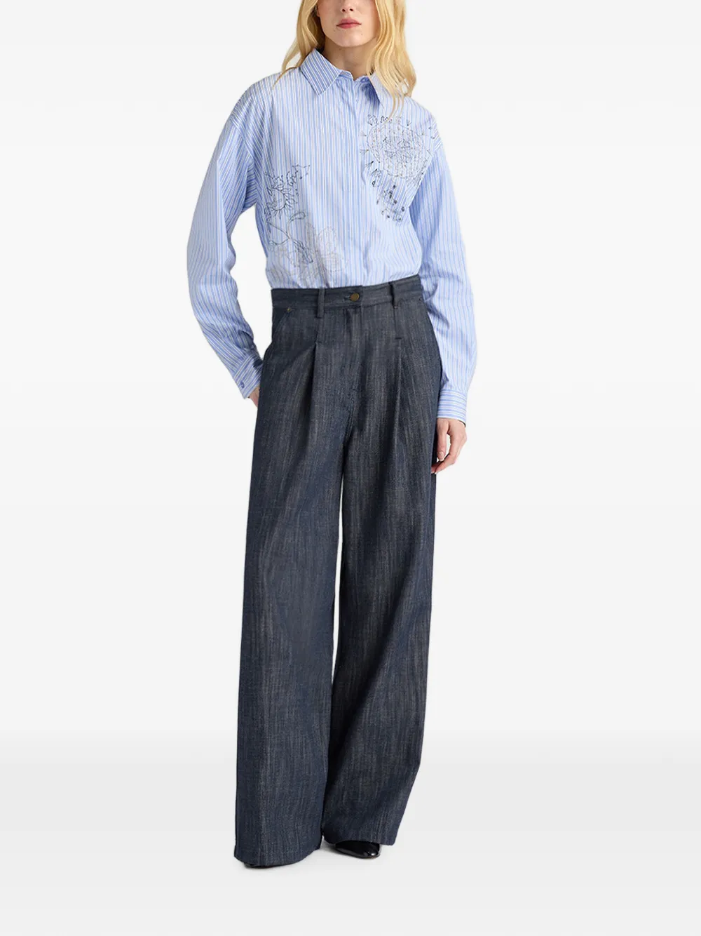 MOMONÌ Oak geplooide jeans met wijde pijpen Blauw