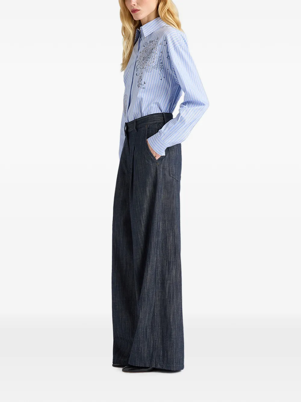 MOMONÌ Oak geplooide jeans met wijde pijpen Blauw