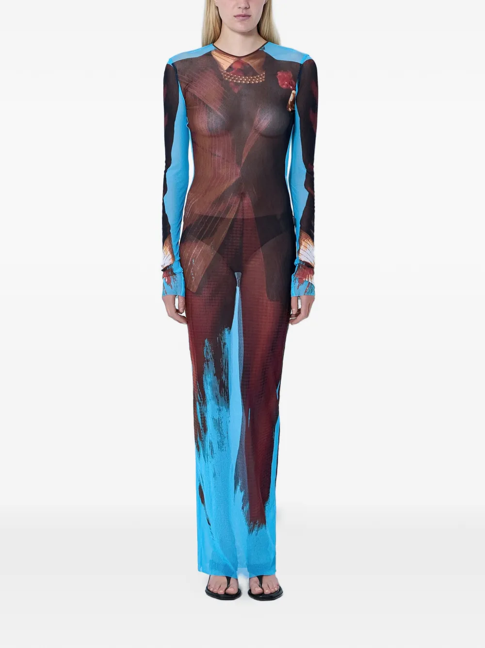 Jean Paul Gaultier abstract-print mesh dress - Marrone