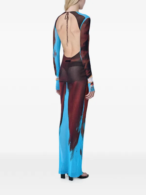 jean paul gaultier mesh dress Y2K Floral Printed Maxi THE WAY WE WORE 100%Polyamide Made in Italy SKU Jean Paul Gaultier Squeletor Printed