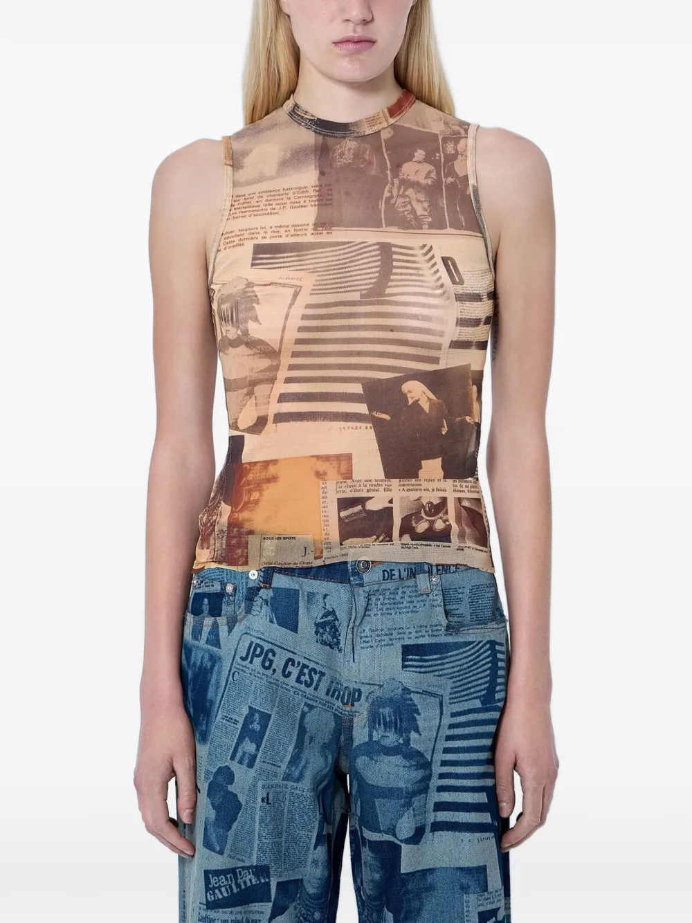 Jean Paul Gaultier graphic-print sleeveless top - Nude
