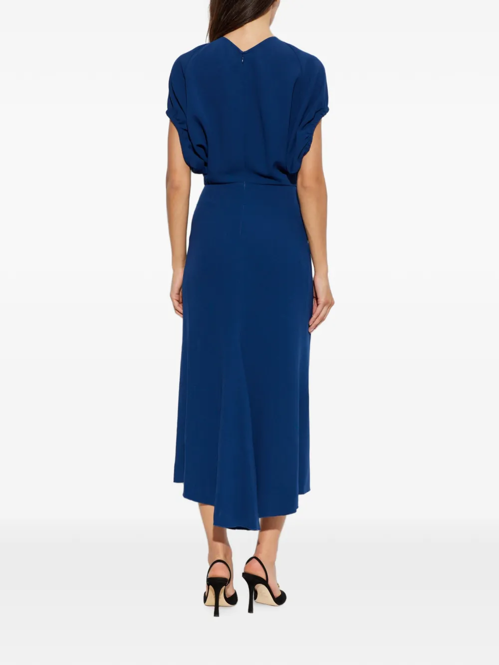 Victoria Beckham Midi-jurk met V-hals en korte mouwen Blauw