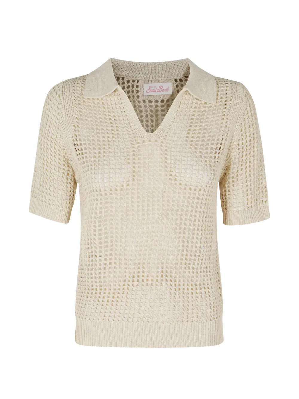 Mc2 Saint Barth Flora Crochet-knit Polo Shirt In Neutral
