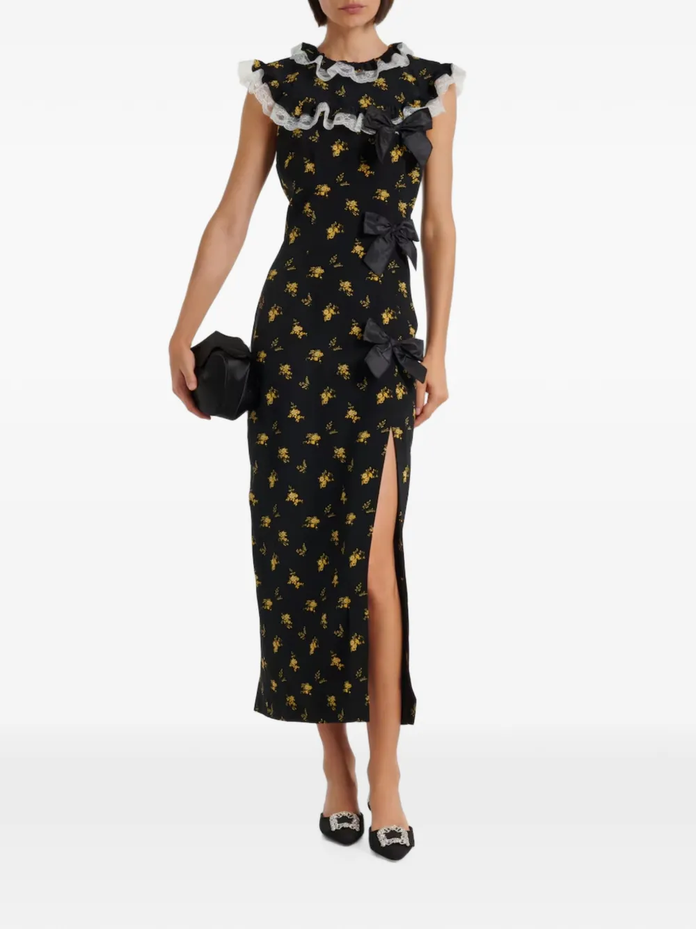 Alessandra Rich Ruffled Bow-embellished Midi Dress in Black, view 2
