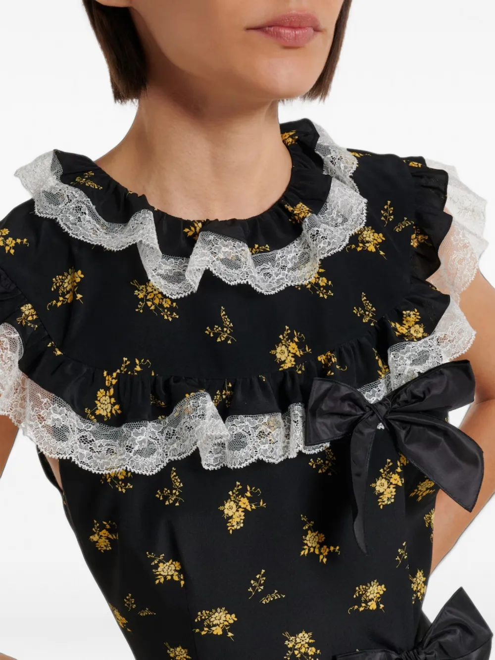 Alessandra Rich Ruffled Bow-embellished Midi Dress in Black, view 5