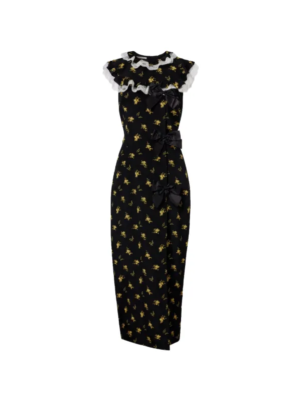 Alessandra Rich Ruffled Bow-embellished Midi Dress in Black