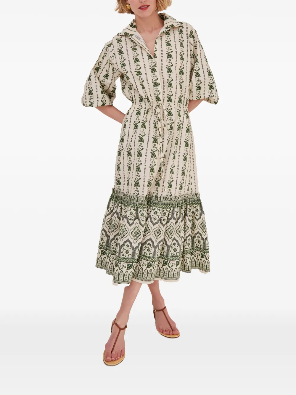 Cara Hutton midi-jurk met bloemenprint Groen