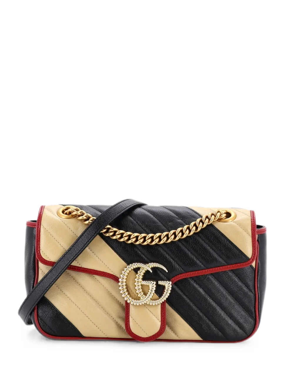 Gucci Pre-Owned Borsa a tracolla GG Marmont piccola in pelle trapuntata con battente e motivo diagonale - Nero