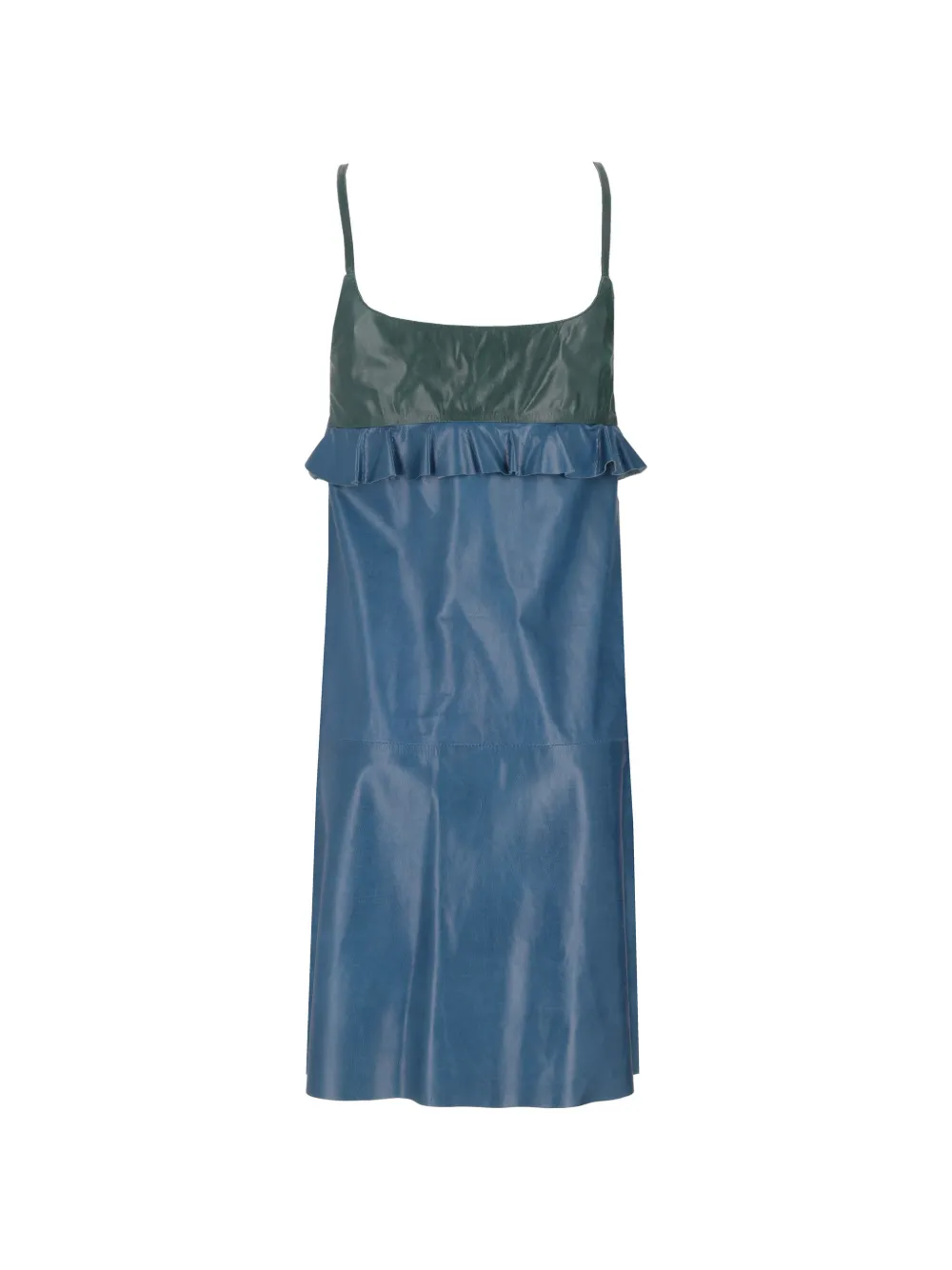 La-Rose Leren midi-jurk met ruches Blauw