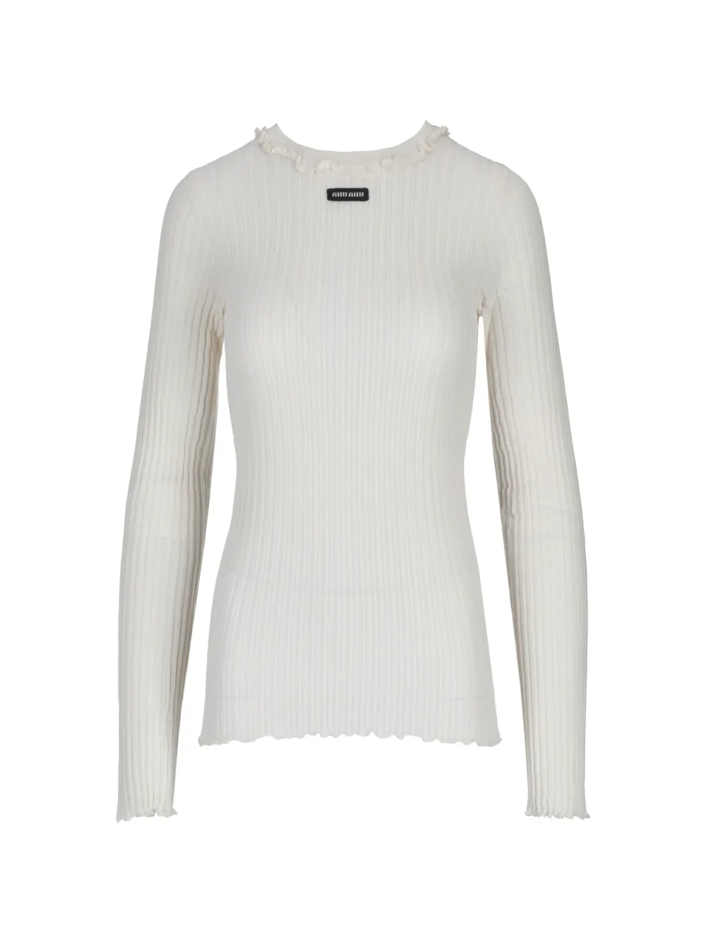 Miu Miu ruffle-trim ribbed-knit sweater - Nude