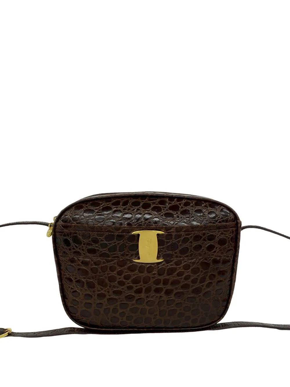 Ferragamo Pre-Owned 2010-2026 Croc Embossed Leather Vara crossbody bag - Marrone