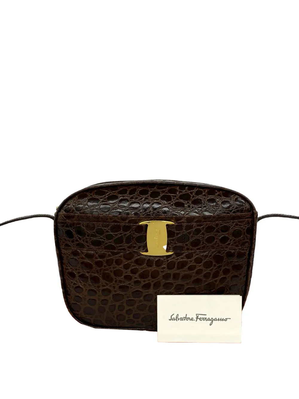  Ferragamo Pre-owned Bandolera Vara De Piel Con Efecto De Piel De Cocodrilo En Relieve 2010-2026 - Marrón 