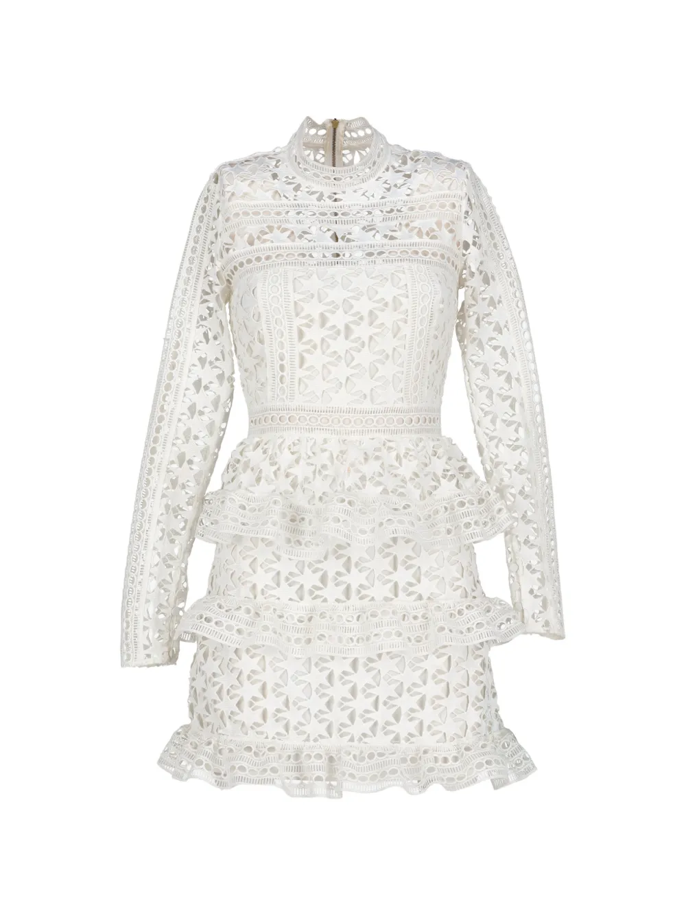 Self-Portrait guipure lace tiered mini dress - Weiß