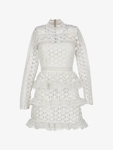 Self-Portrait guipure lace tiered mini dress