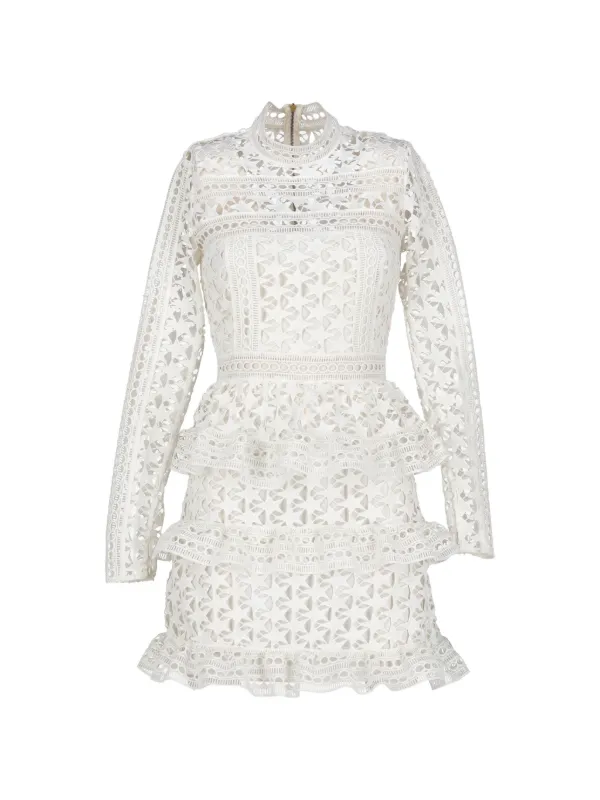 self portrait white guipure lace dress White Guipure Lace Mini Dress  self-portrait-US