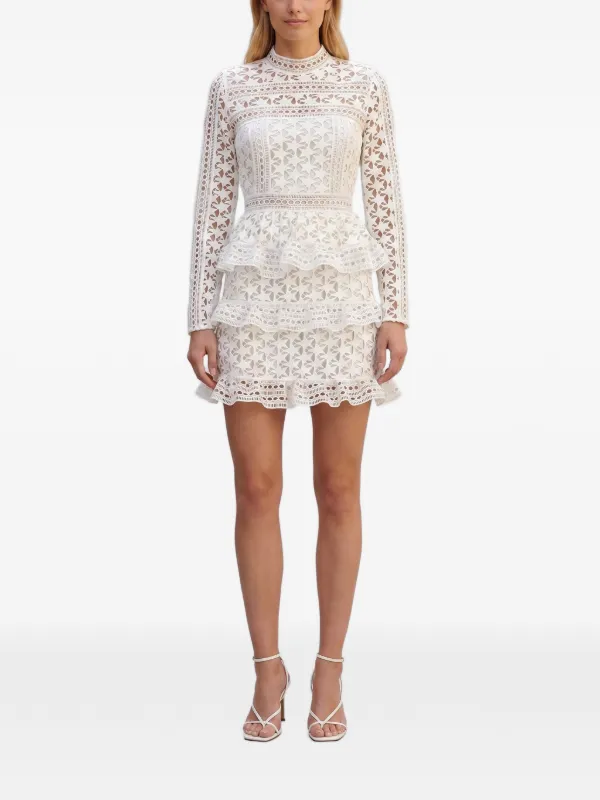 self portrait white guipure lace dress Self-Portrait guipure-lace cut-out midi