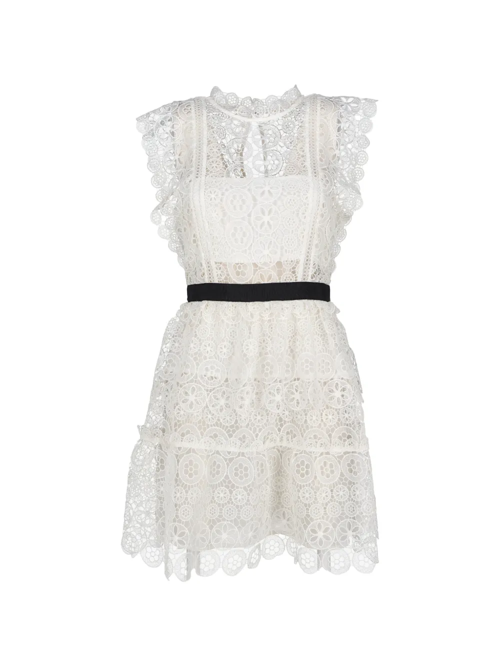 Self-Portrait guipure lace tiered mini dress - Bianco