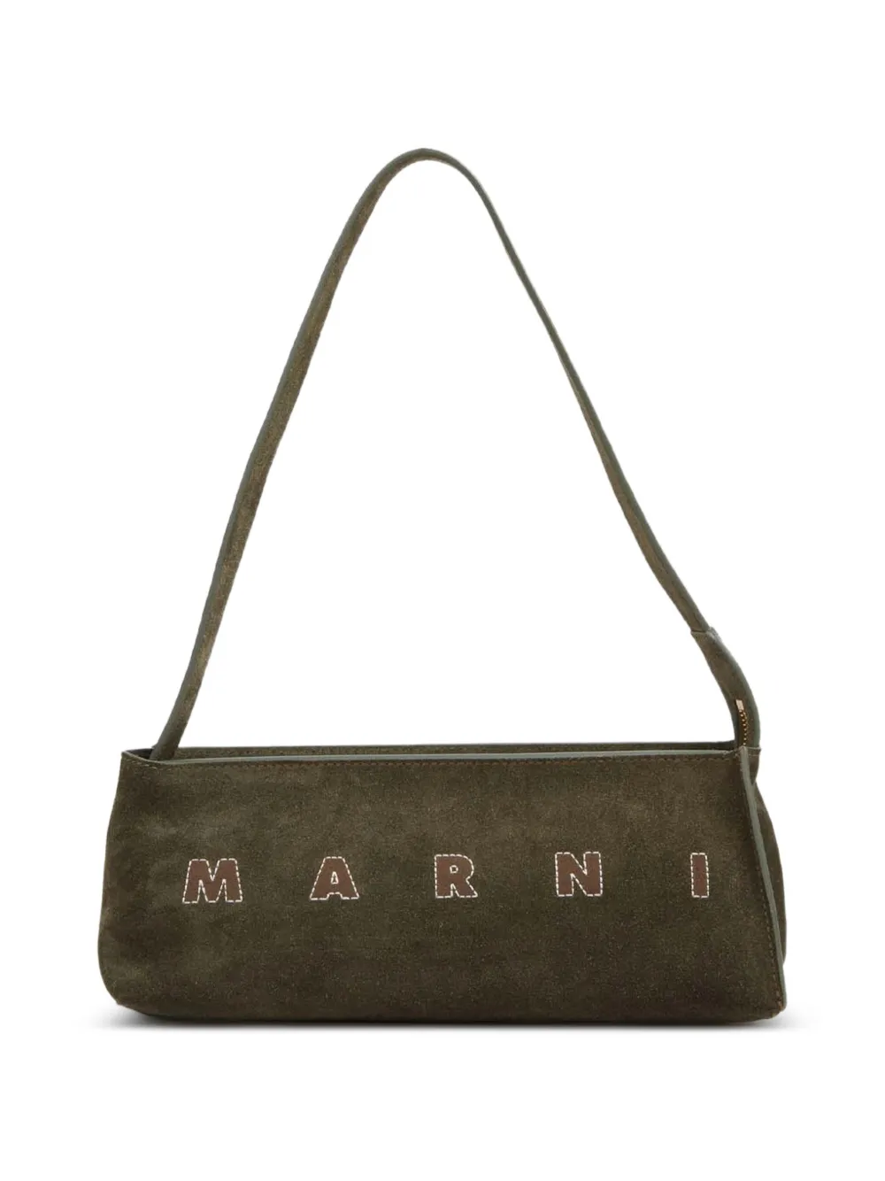 Marni logo-embroidered suede shoulder bag - Verde