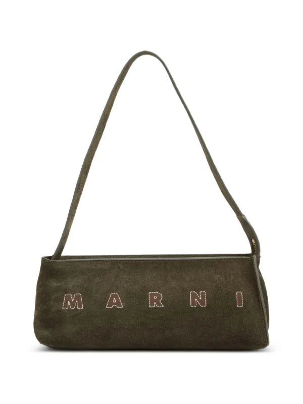 Marni Logo-embroidered Suede Shoulder Bag in Green