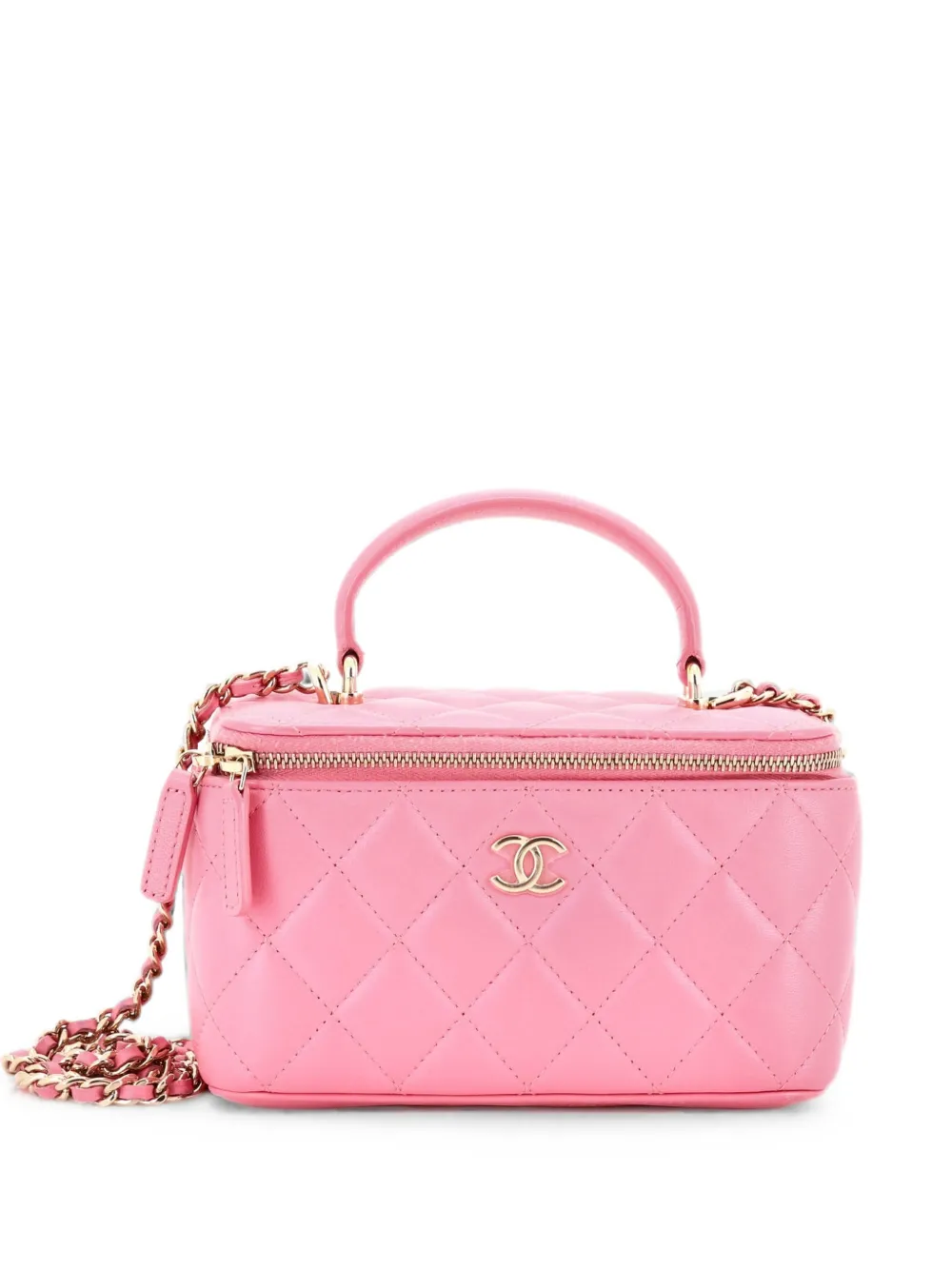 CHANEL Pre-Owned Borsa a tracolla Vanity Case mini in pelle di agnello trapuntata con manico - Rosa