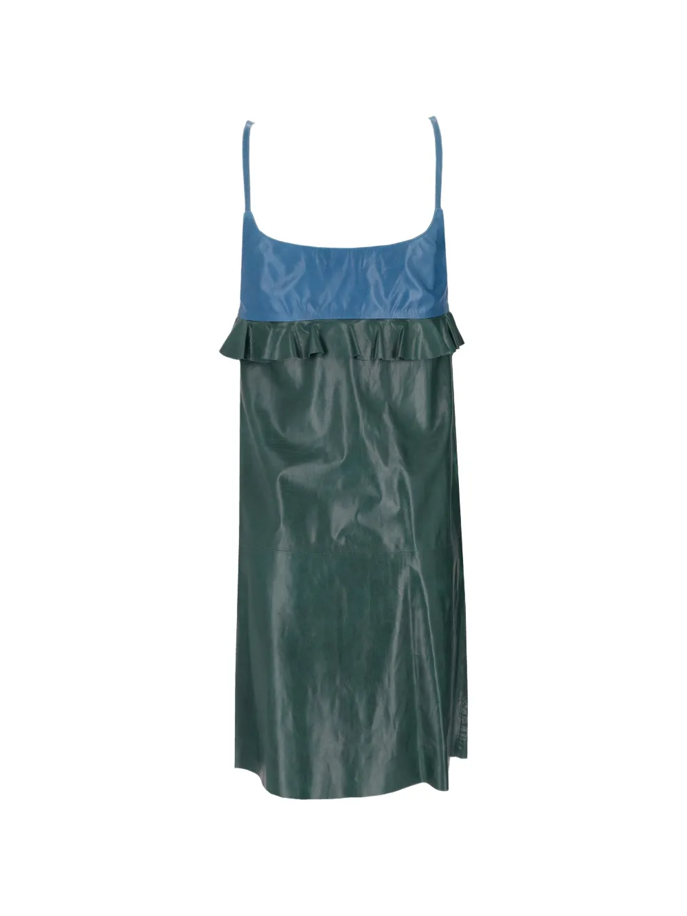 La-Rose Leren midi-jurk met ruches Groen
